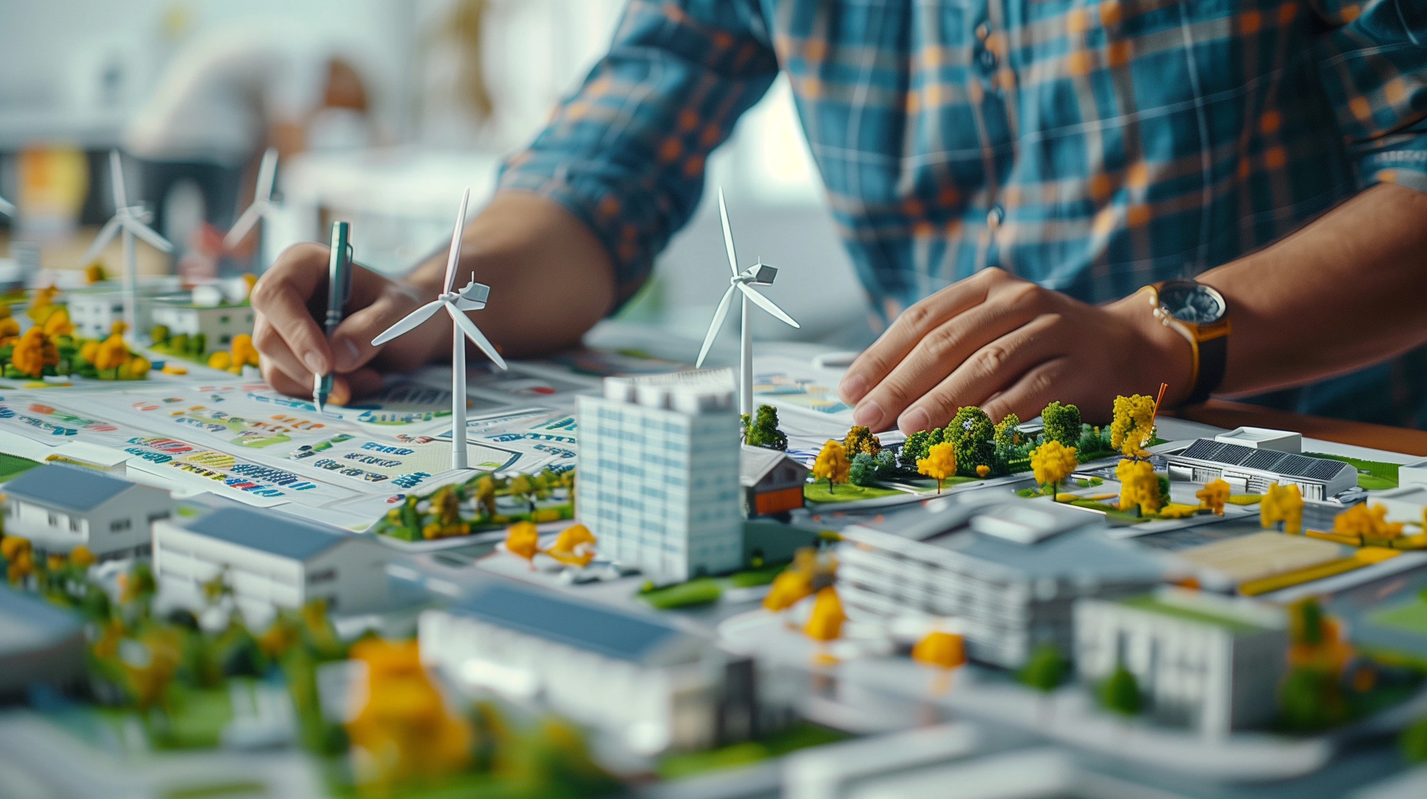 Maquete de um sistema de energia eólica