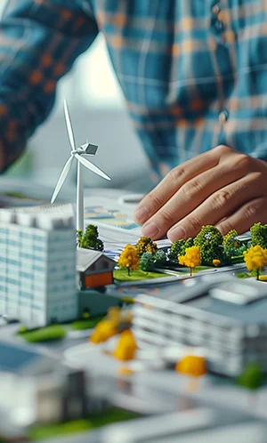 Maquete de um projeto de energia eólica